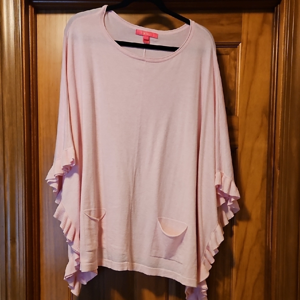 Lily Pulitzer Pink Poncho Sweater with Ruffle Sleeves